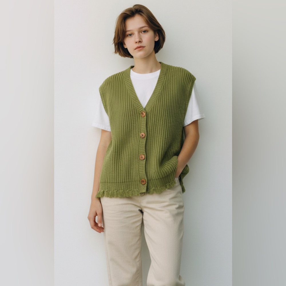Polagram Green Sleeveless Knit Sweater Vest